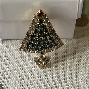 Vintage Gold and Green Christmas Tree Brooch